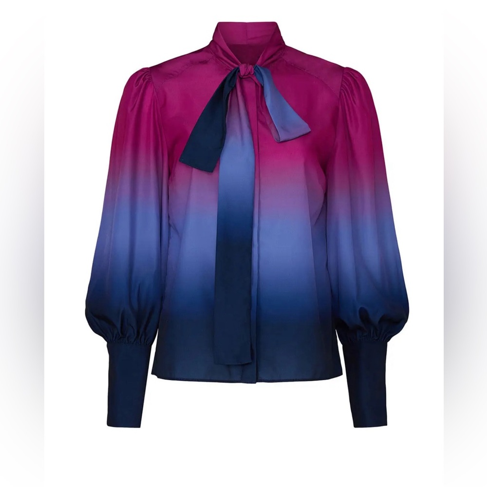 Tanya Taylor Pink and Purple Ombre Blouse with Bow Tie. Size 4.